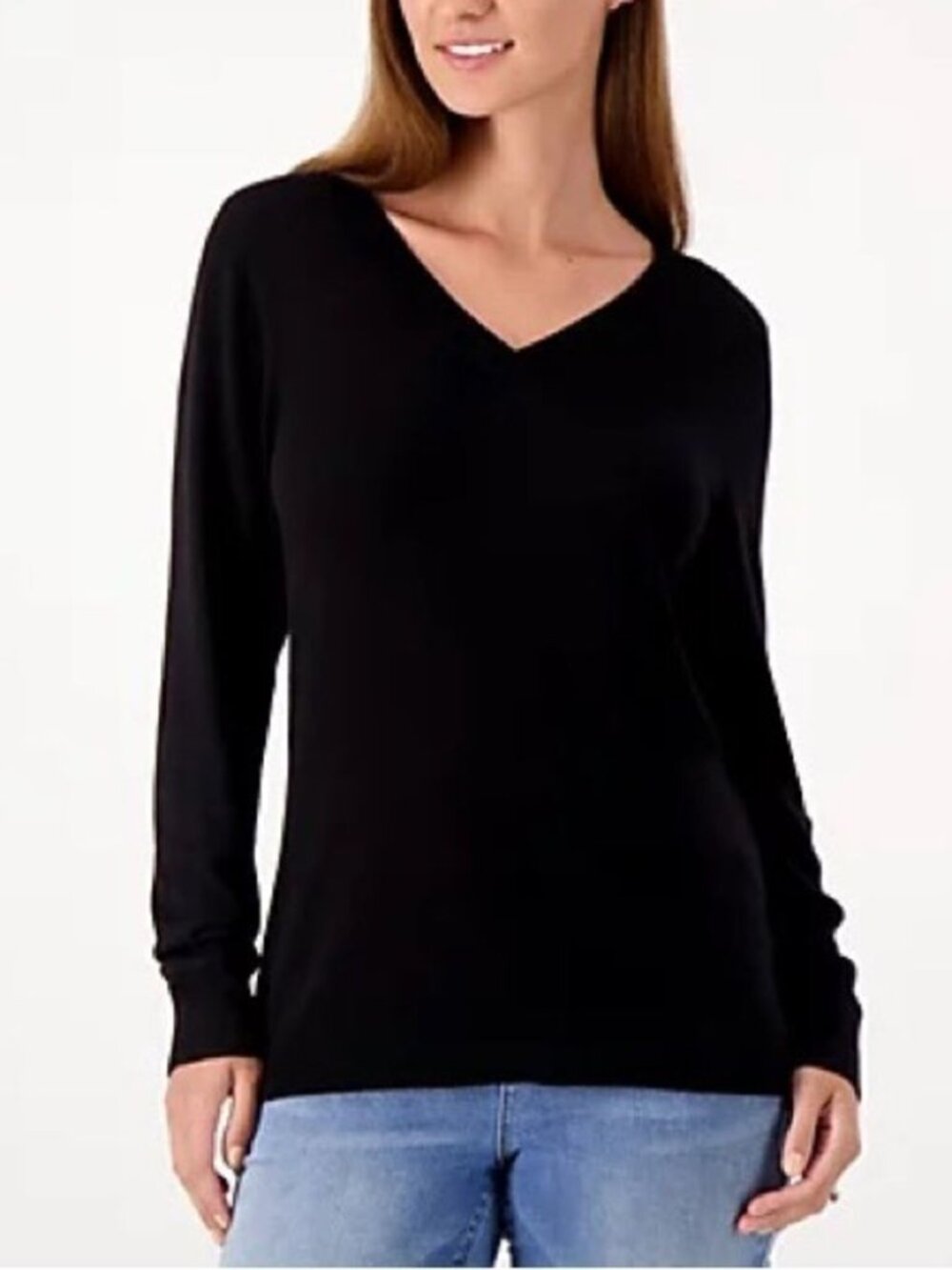 Denim & Co. Crossover V-Neck Long Sleeve Pullover Sweater